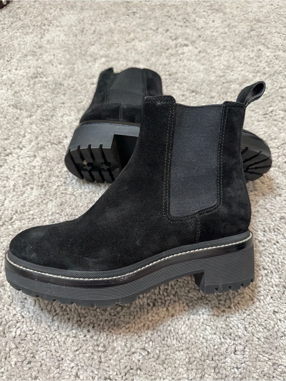 Tory Burch Black Suede Chelsea Lug Sole Boot